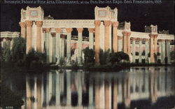 Peristyle Palace at Fine Arts, Illuminated at the Pan-Pac Expo., 1915 San Francisco, CA Postcard Postcard