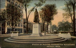 Statue of Macomb, Washington Boulevard Detroit, MI Postcard Postcard