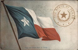 Flag and Great Seal of Texas State Flowers & Seals Postcard Postcard