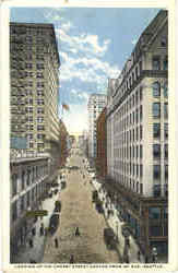 Looking Up the cherry street Canyon from 1st Ave Postcard