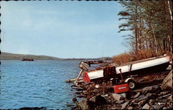 View of Lake and Boat Postcard