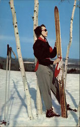 Pretty Young Skier, Michigan Water Wonderland Postcard