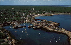 Air view of Bearskin Neck, Front Beach, and the Yacht Club and Harbor Postcard