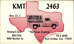 KMT 2463 Mon Ch. 2 , Belton's Moving "The Texas Cowboy": Postcard