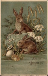 Easter Greetings With Bunnies Postcard Postcard