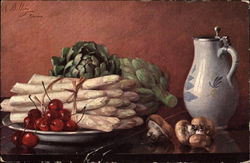 Still Life-Asparagus, Artichokes, & Cherries Postcard