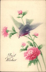 Best Wishes - Flowers and Bird Postcard