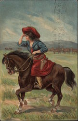 Cowgirl on Horse Postcard