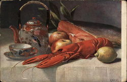 Still Life with Lobster, Fruit and Tea-Pot by E. Dorno Postcard