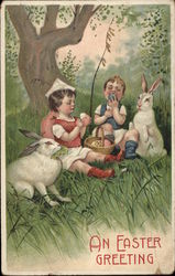 An Easter Greeting With Children Postcard Postcard