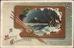 A Merry Christmas - Snowy Scene Postcard Postcard