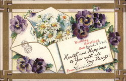 Birthday Greetings - Letter, Daisies and Pansies Postcard