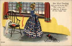 New Year's Greeting Beautiful Ladies Postcard Postcard