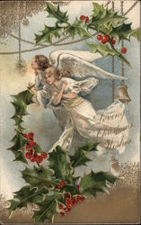 Two Angels and Christmas Holly Postcard Postcard