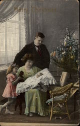 Family with New Baby at Christmas Postcard