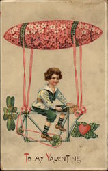 To My Valentine - Boy Riding A Flying Machine Postcard