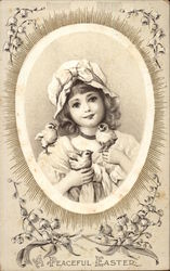 A Peaceful Easter - Young Girl with Chicks With Children Postcard Postcard