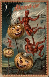 Halloween; Devils & Jack-o-lanterns Postcard Postcard