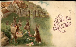 An Easter Greeting With Bunnies Postcard Postcard