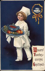 Hearty Thanksgiving Greetings - Boy in Chef's Dress with Platter Children Postcard Postcard