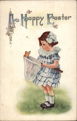 A Happy Easter - Girl with Butterfly Net Postcard