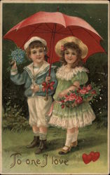 To One I Love - Boy and Girl with Umbrella Children Postcard Postcard