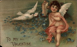 To My Valentine - Cupid with Dove and Letter Postcard