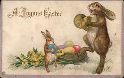 A Joyous Easter - Rabbits and Eggs With Bunnies Postcard Postcard