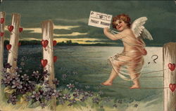 Prosit Neujahr - New Year - Cherub with Hearts Postcard