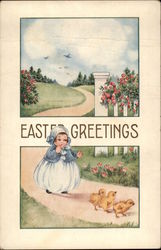 Child on Pathway with Three Chicks With Children Postcard Postcard