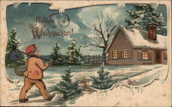 Frohliche Weihnachten - Merry Christmas - Snowy Scene Postcard Postcard