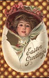 Easter Greetings - Young Woman and Egg Postcard