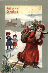 A Merry Christmas - Santa Claus with Children Postcard Postcard