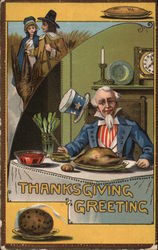 Thanksgiving Greeting, Uncle Sam Patriotic Postcard Postcard