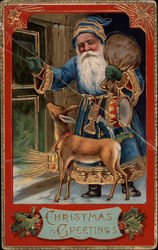 Christmas Greetings - Blue Robe Santa Claus Postcard Postcard