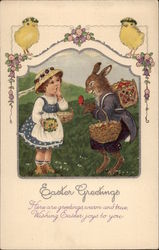 Easter Greetings - Girl with Rabbit With Children Postcard Postcard