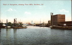 Head of Navigation, showing flour mills Stockton, CA Postcard Postcard