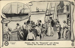 Peary's Ship the Roosevelt and Throng Bidding Him Farewell at Oyster Bay Postcard