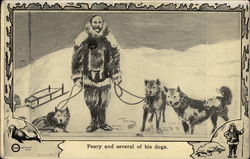 Peary and several of his dogs Postcard