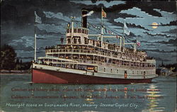 Moonlight Scene on Sacramento River, Showing Steamer "Capital City" Steamers Postcard Postcard