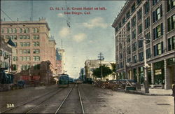 D Street, US Grant Hotel on Left Postcard