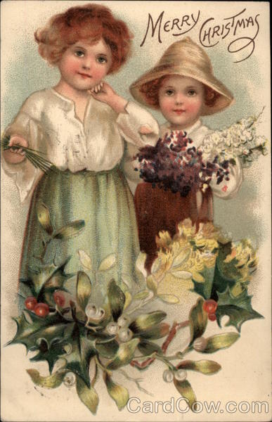 Merry Christmas - Boy and Girl with Flowers Children