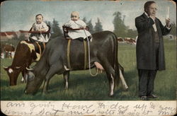 Babies Riding on Cows Cows & Cattle Postcard Postcard