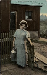 Farm Girl Carrying Milk Jug Postcard