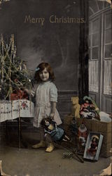 Merry Christmas - Girl with Toys Children Postcard Postcard