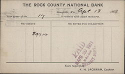 Rock County National Bank Receipt Postcard