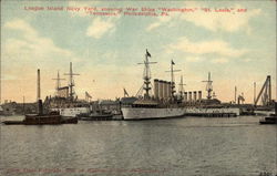 League Island Navy Yard, showing War ships "Washington", "St. Louis", and "Tennessee" Boats, Ships Postcard Postcard