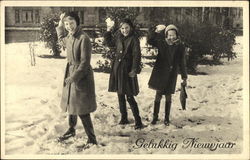 3 Children Throwing Snow Balls Postcard Postcard