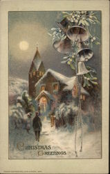 Christmas Greetings - Church and Bells Postcard