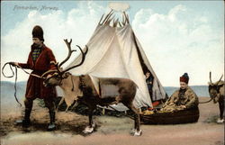 Family with Reindeer Postcard